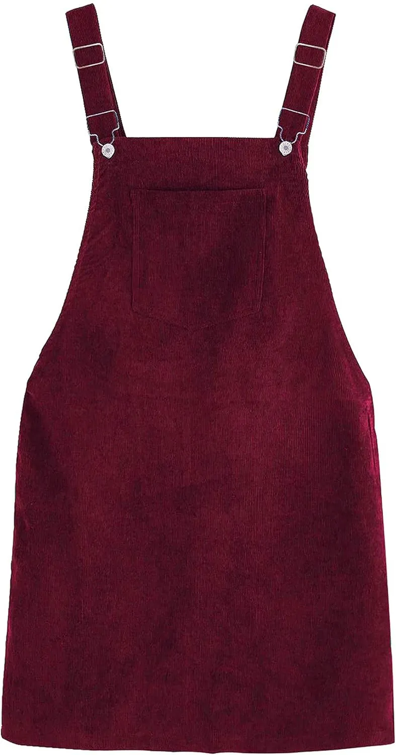 Tanming Women's Corduroy A Line Cute Jumper Pinafore Bib Overall Mini Dress Skirt