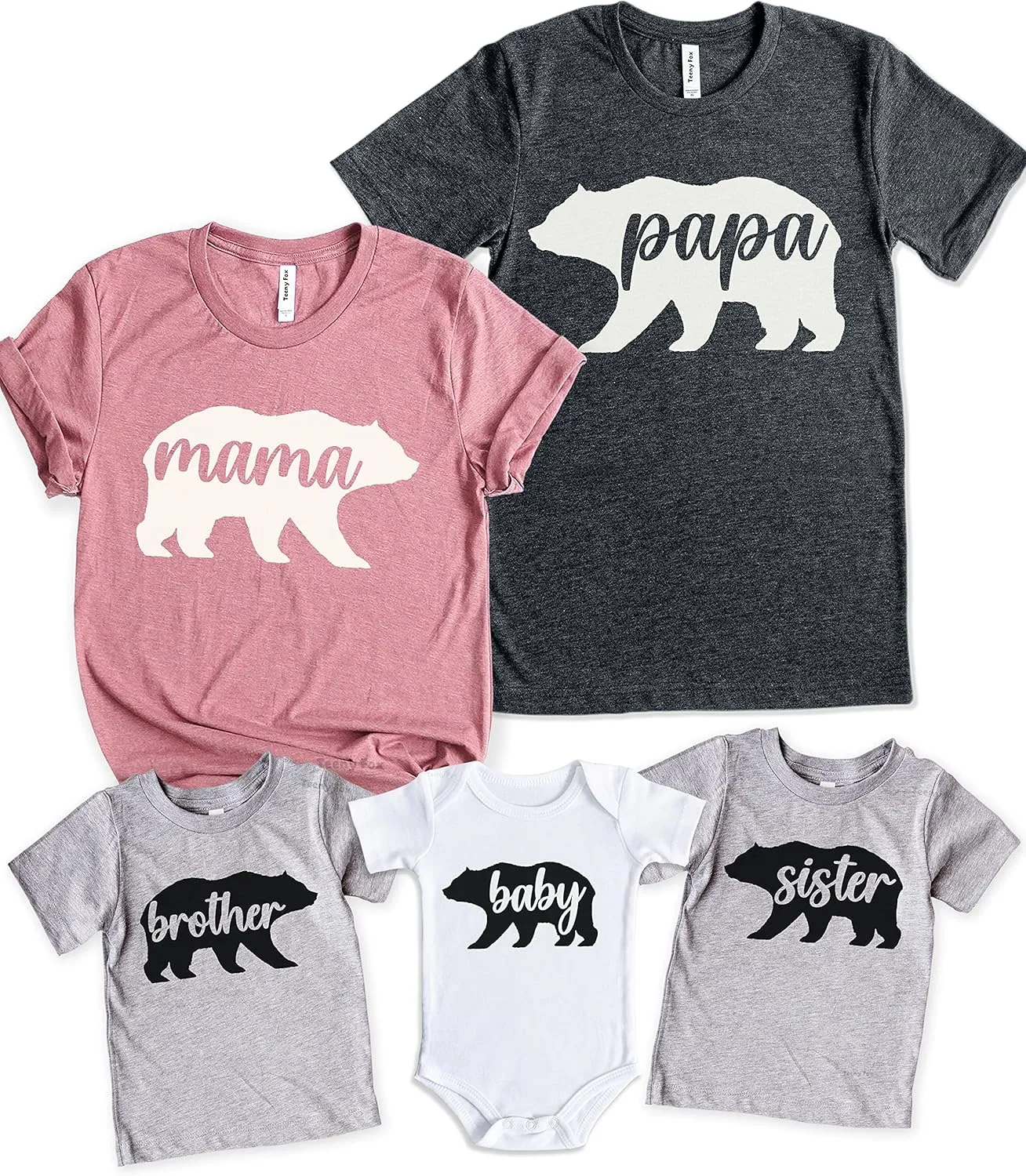 Teeny Fox Mama Bear Papa Sister Brother Baby Cute Matching Outfits Couple Shirts