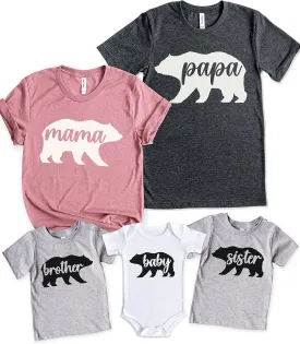 Teeny Fox Mama Bear Papa Sister Brother Baby Cute Matching Outfits Couple Shirts