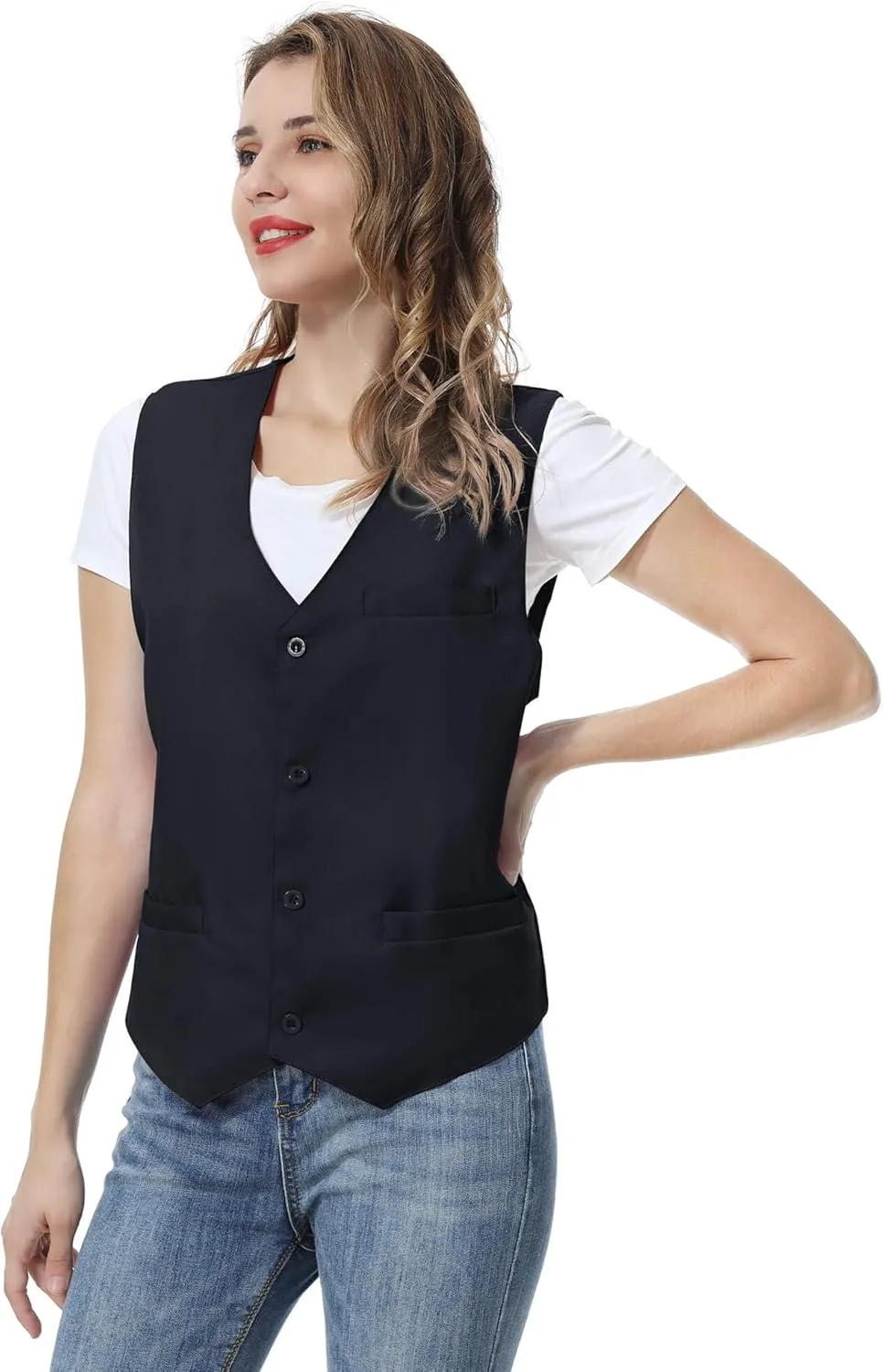 TopTie Unisex Button Vest Work Wear Uniform Vest