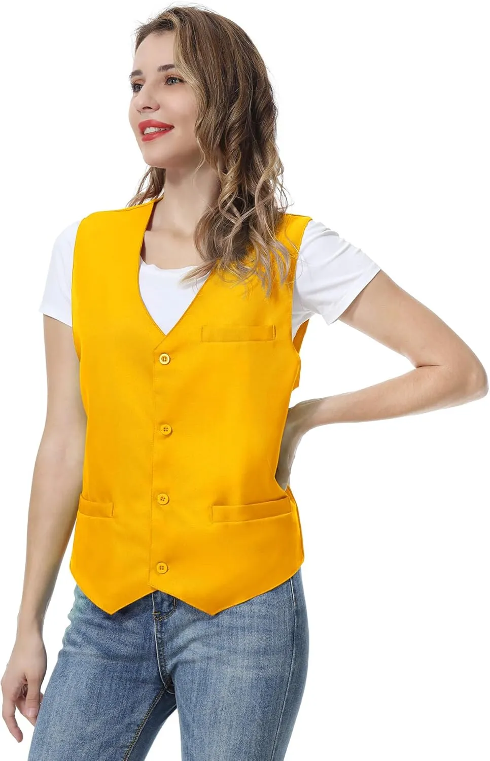 TopTie Waiter Uniform Unisex Button Vest for Supermarket Clerk & Volunteer