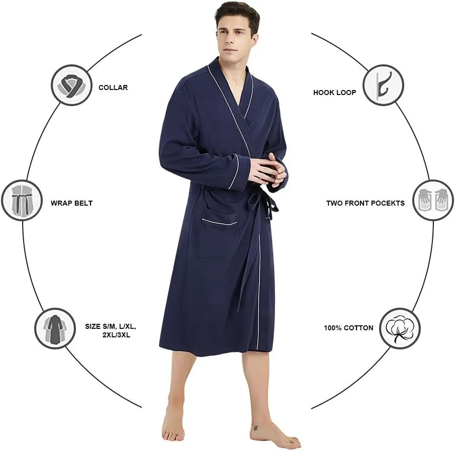 U2SKIIN Mens 100% Cotton Robe Lightweight Knit Bathrobe