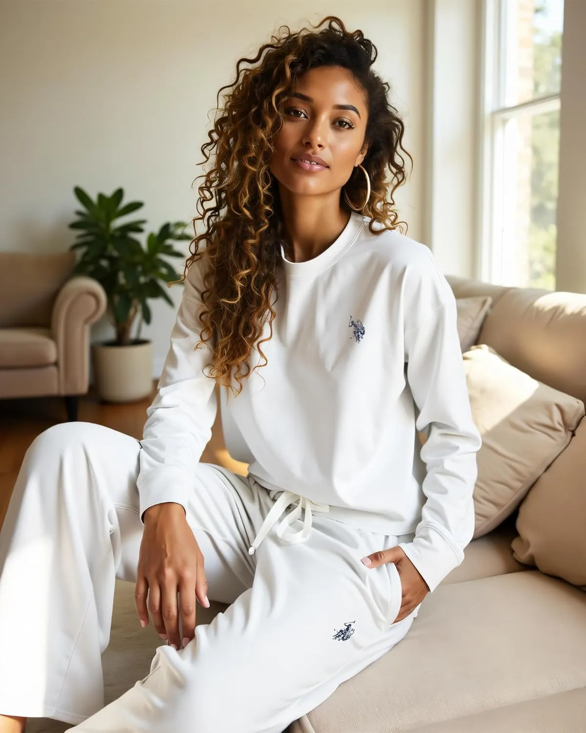 U.S. Polo Assn. Lounge Sets for Women, Tracksuit Sets for Women 2 Piece with Top and Wide Leg Sweatpants