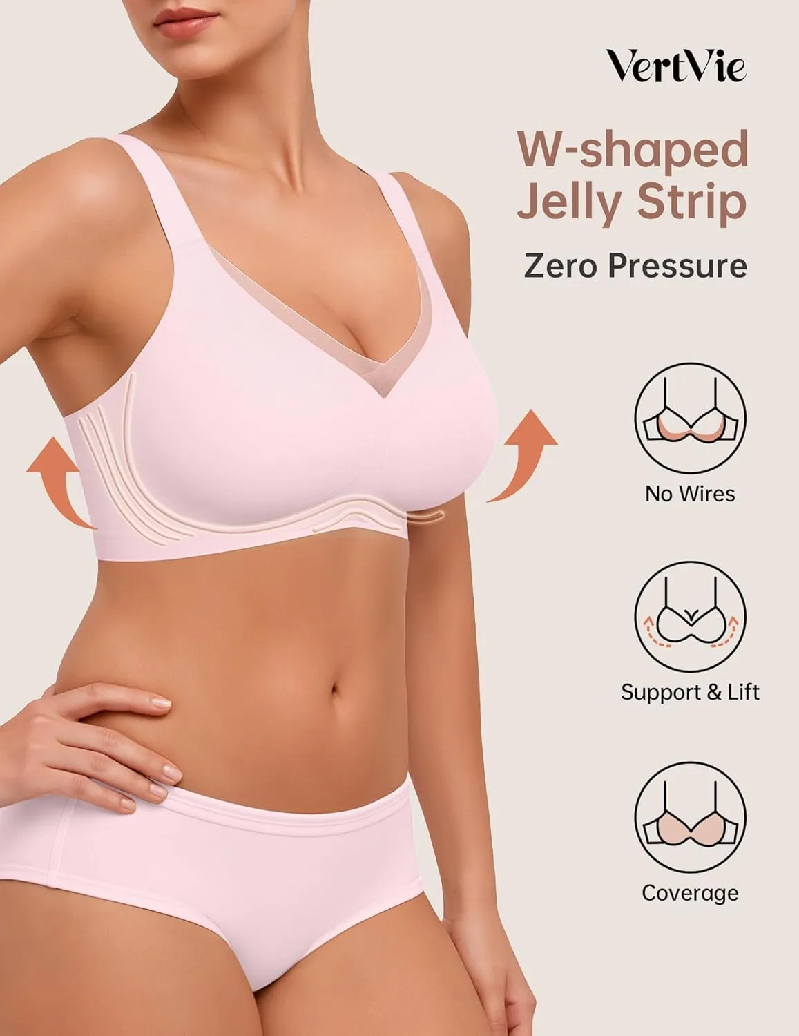Vertvie Wireless Bras for Women No Underwire Supportive Mesh Crossover Bra Seamless Push Up Full Coverage Everyday Bralettes