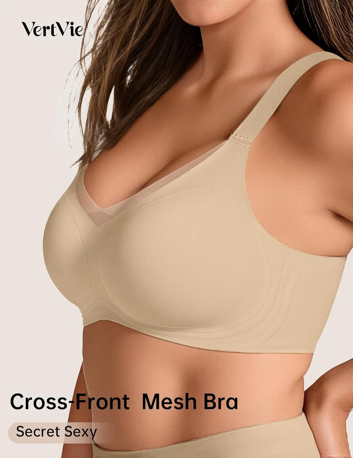Vertvie Wireless Bras for Women No Underwire Supportive Mesh Crossover Bra Seamless Push Up Full Coverage Everyday Bralettes