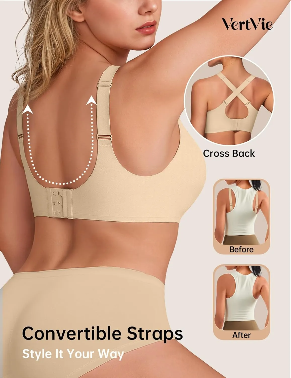 Vertvie Wireless Bras for Women No Underwire Supportive Mesh Crossover Bra Seamless Push Up Full Coverage Everyday Bralettes