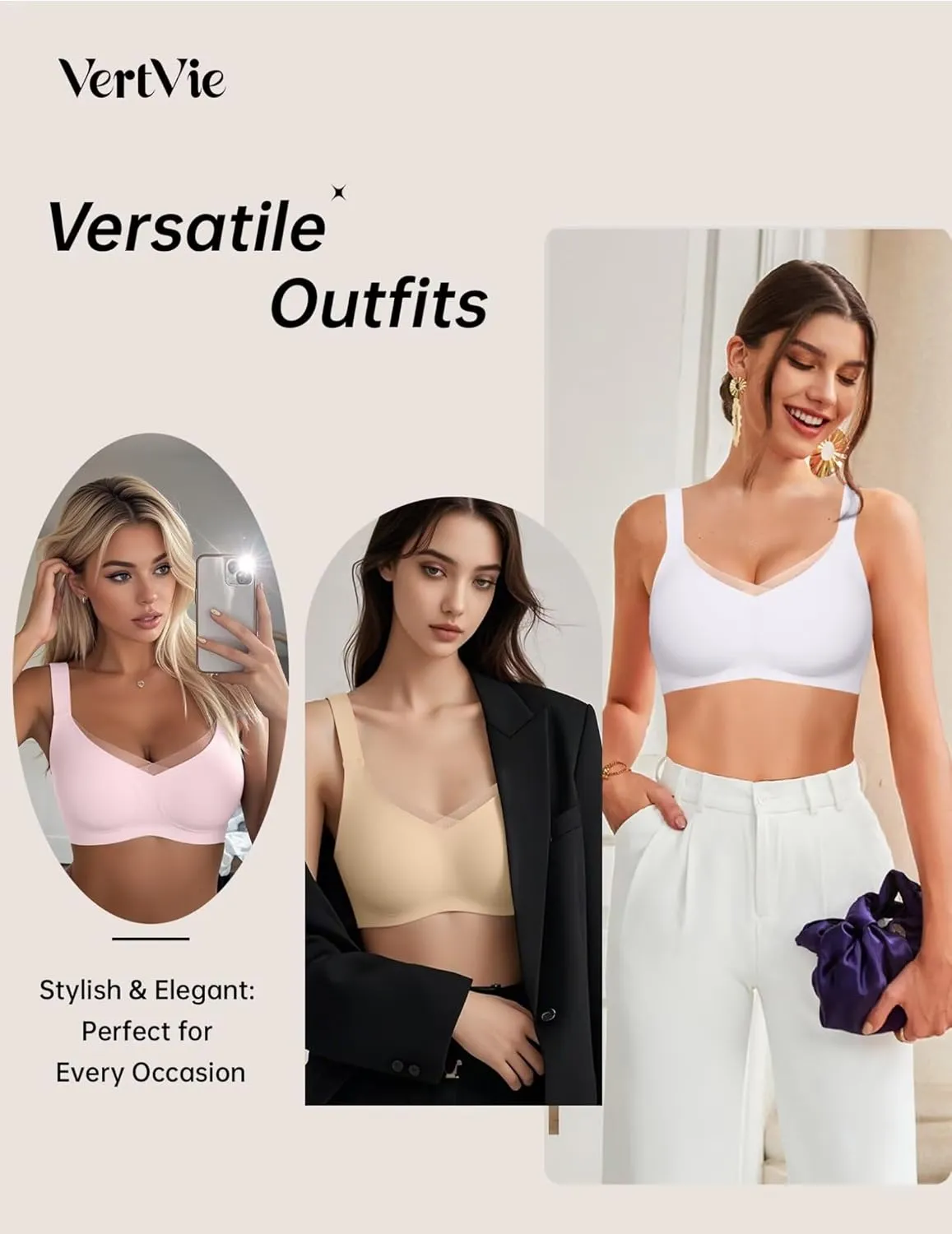 Vertvie Wireless Bras for Women No Underwire Supportive Mesh Crossover Bra Seamless Push Up Full Coverage Everyday Bralettes