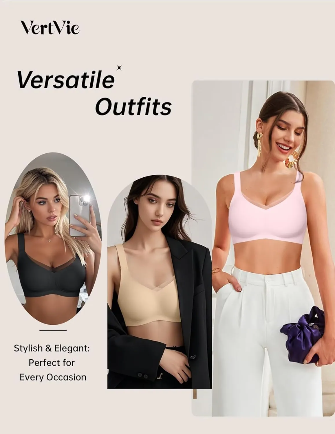 Vertvie Wireless Bras for Women No Underwire Supportive Mesh Crossover Bra Seamless Push Up Full Coverage Everyday Bralettes