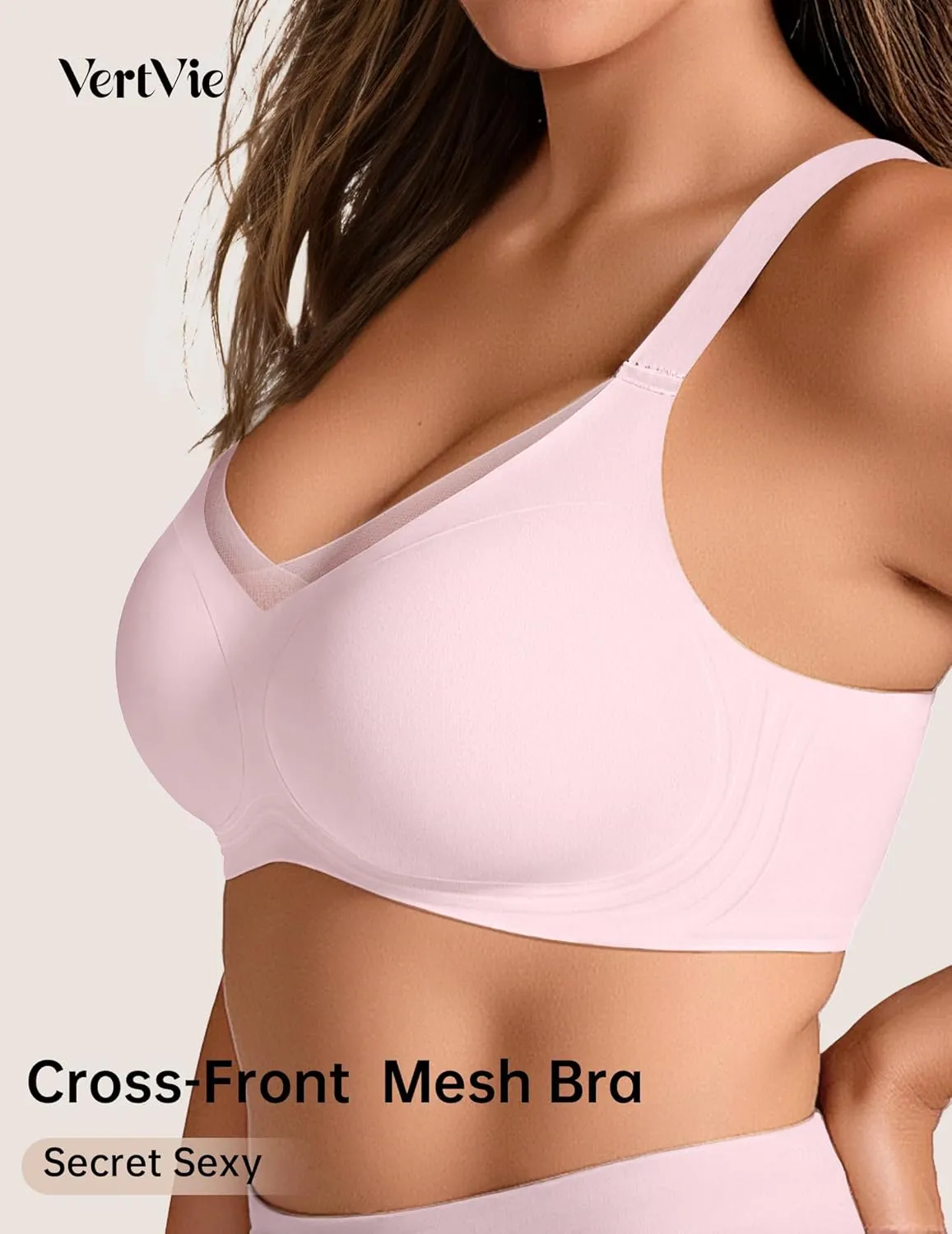 Vertvie Wireless Bras for Women No Underwire Supportive Mesh Crossover Bra Seamless Push Up Full Coverage Everyday Bralettes