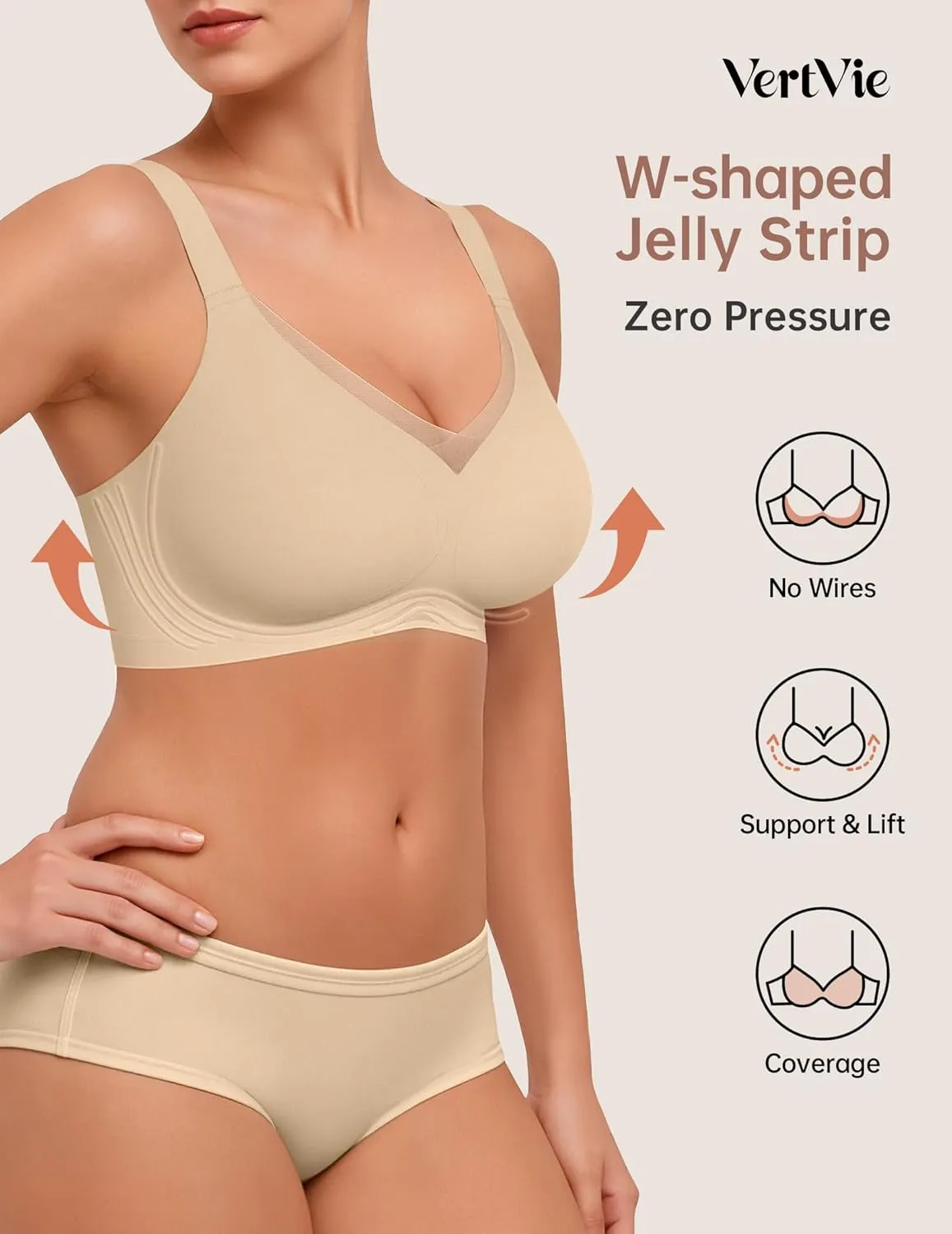 Vertvie Wireless Bras for Women No Underwire Supportive Mesh Crossover Bra Seamless Push Up Full Coverage Everyday Bralettes