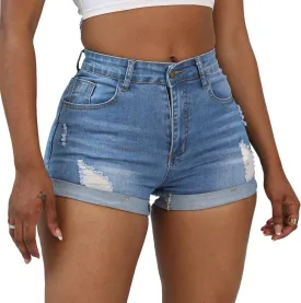 Weigou Women Jean Short Ripped Hot Shorts Comfy Stretchy Women Fringed Denim Shorts