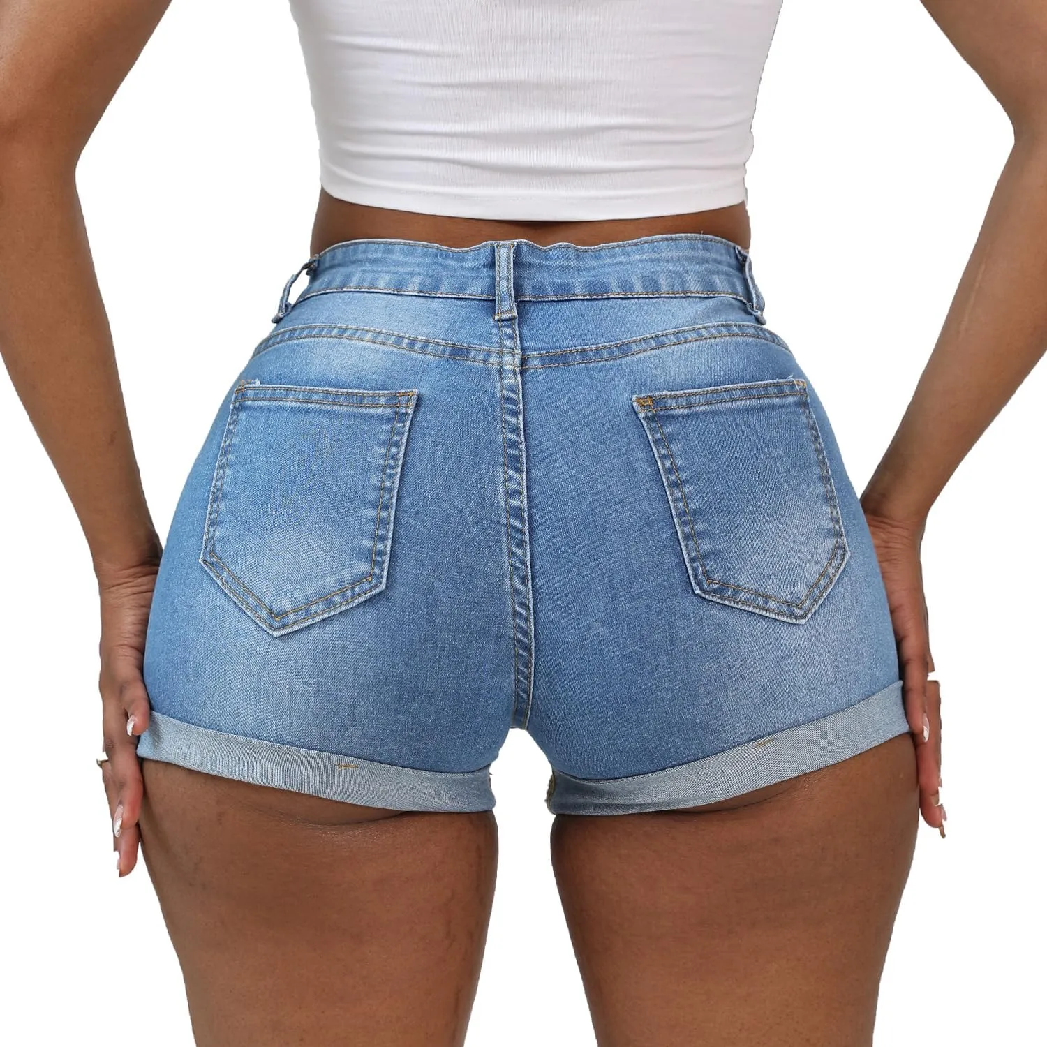 Weigou Women Jean Short Ripped Hot Shorts Comfy Stretchy Women Fringed Denim Shorts