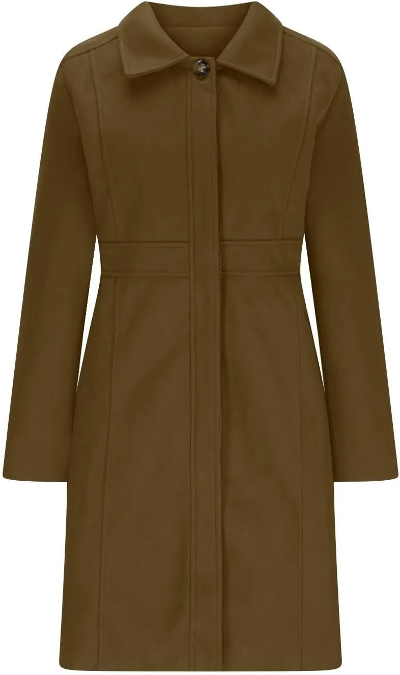 Women Casual Thicken Wool Blend Pea Coat Elegant Long Sleeve Lapel Single Breast Midi Long Trench Coats with Pocket