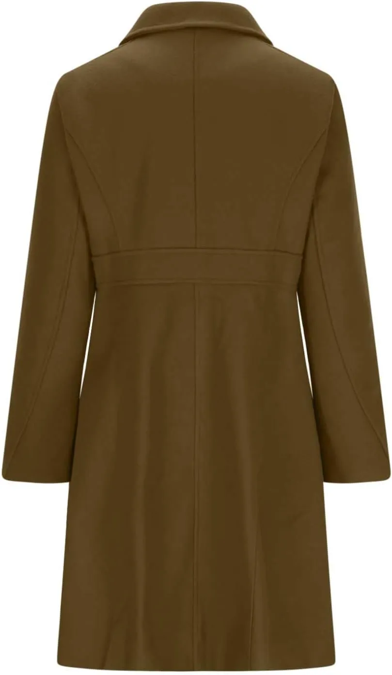 Women Casual Thicken Wool Blend Pea Coat Elegant Long Sleeve Lapel Single Breast Midi Long Trench Coats with Pocket