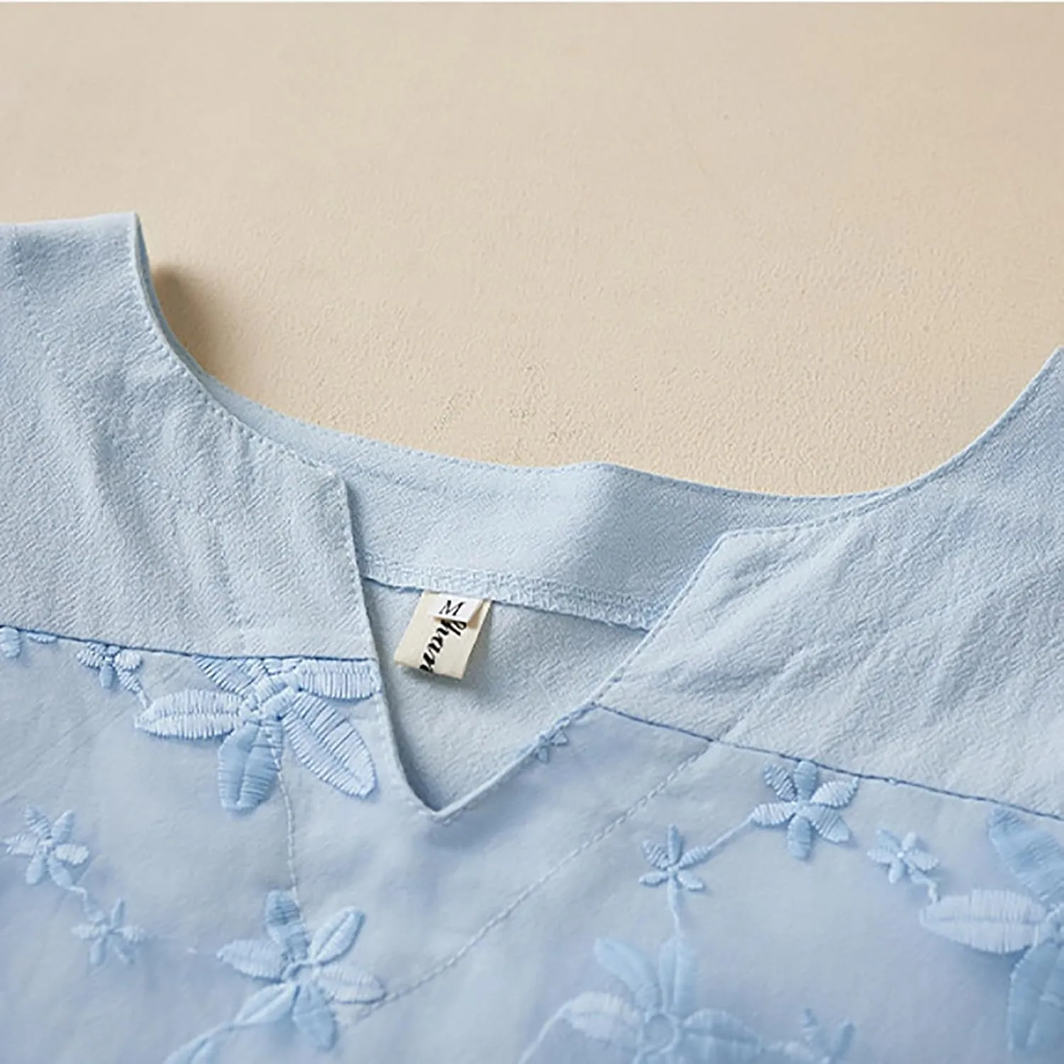 Women Cotton Linen Tops Vintage Floral Embroidered Shirts Summer Casual Long Sleeve V Neck Baggy Boho Peasant Blouse
