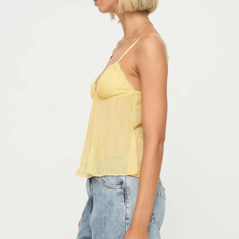 Women Y2k Babydoll Tank Tops Lace Trim V Neck Crop Cami Spaghetti Strap Peplum Top Summer Cute Aesthetic Flowy Shirts
