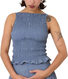 Women Y2K Shirred Tank Top Sleeveless Crewneck Frill Smocked Ruffle Crop Top Ruched Pelpum Going Out Tops