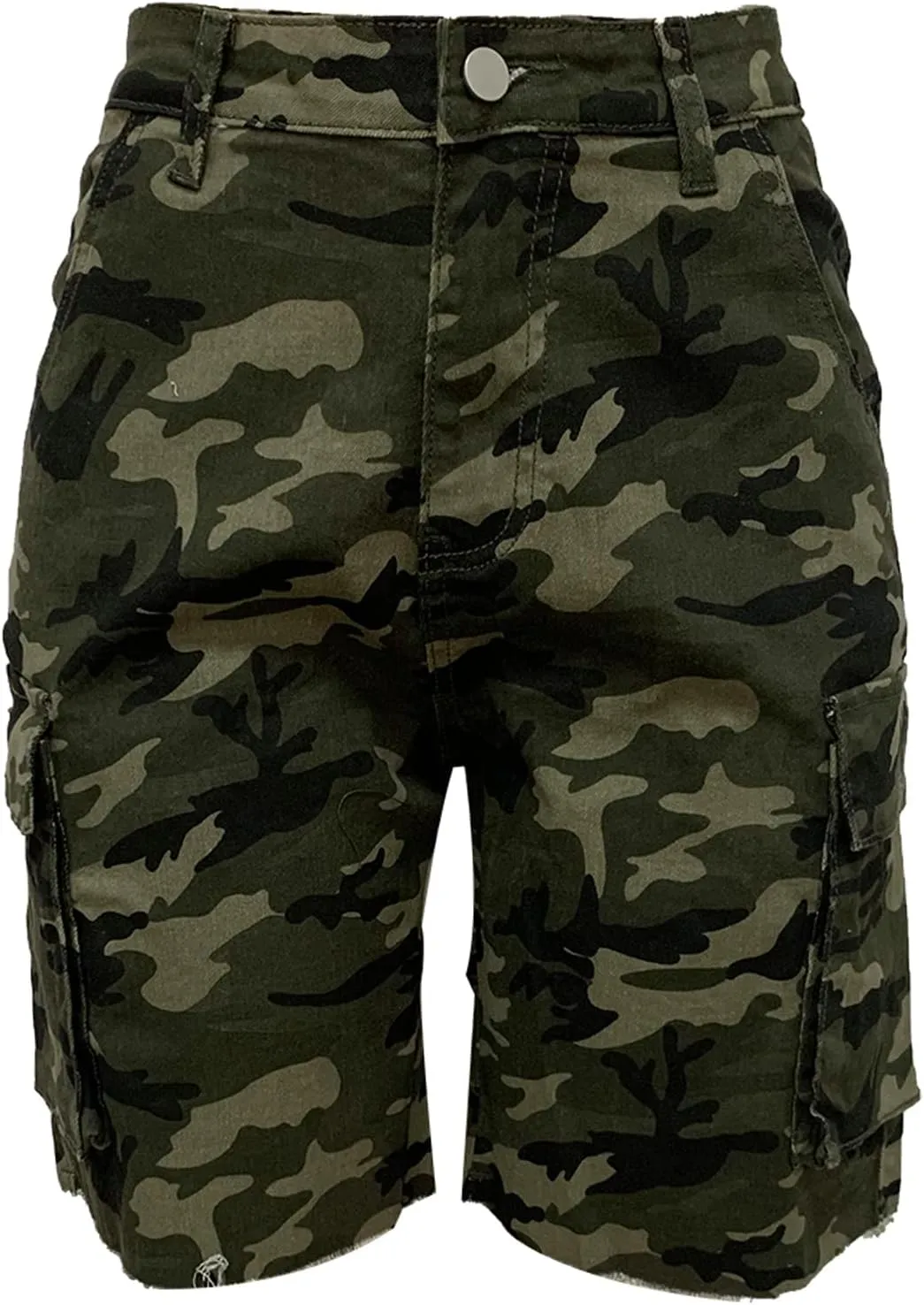 Women's Camo Cargo Shorts High Waisted Army Fatigue Shorts Camouflage Denim Short Pants Mid-Length