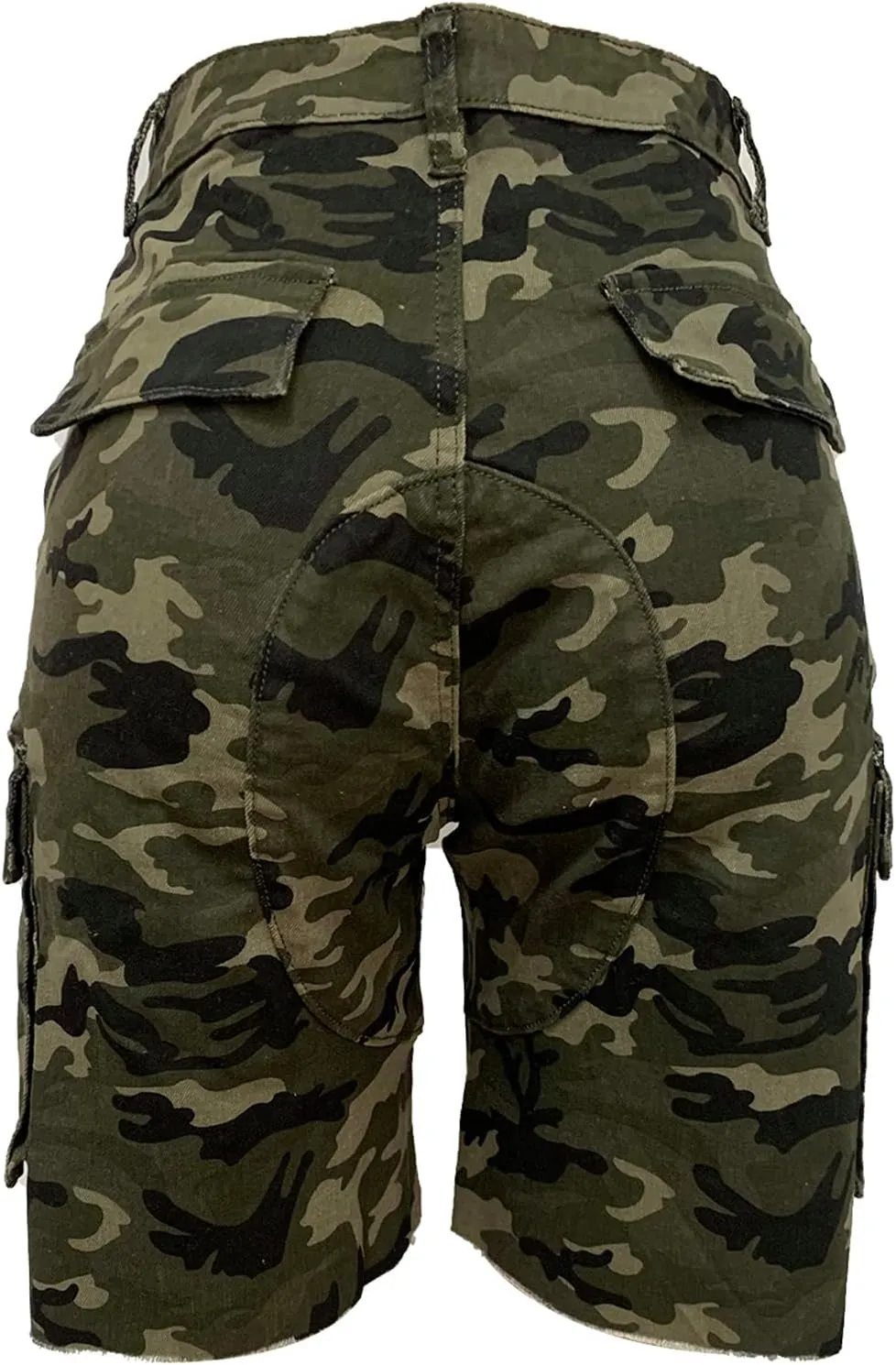 Women's Camo Cargo Shorts High Waisted Army Fatigue Shorts Camouflage Denim Short Pants Mid-Length