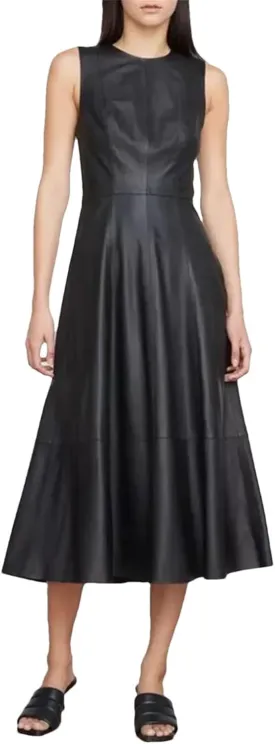 Women's Genuine Leather Skirt Dress - High Waist Umbrella Hem Evening Vestido