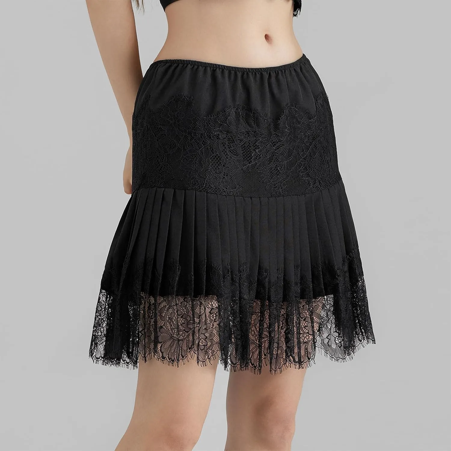 Women's Lace Mini Skirts Stretch Elastic Waist Half Slip Lace Underskirt Under Dress Coverup Clubwear
