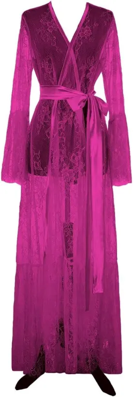 Womens Long Flowy Lace Kimono Robe Sexy Bridal Dressing Gown Lingerie Sheer Babydoll Nightgown Nightdress Puffy Nightgown