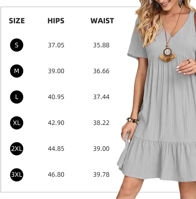 Womens Summer Dresses V-Neck Flutter Sleeve Flowy Short Dress Casual Mini Dress A-Line Ruffle Tiered Swing Dresses