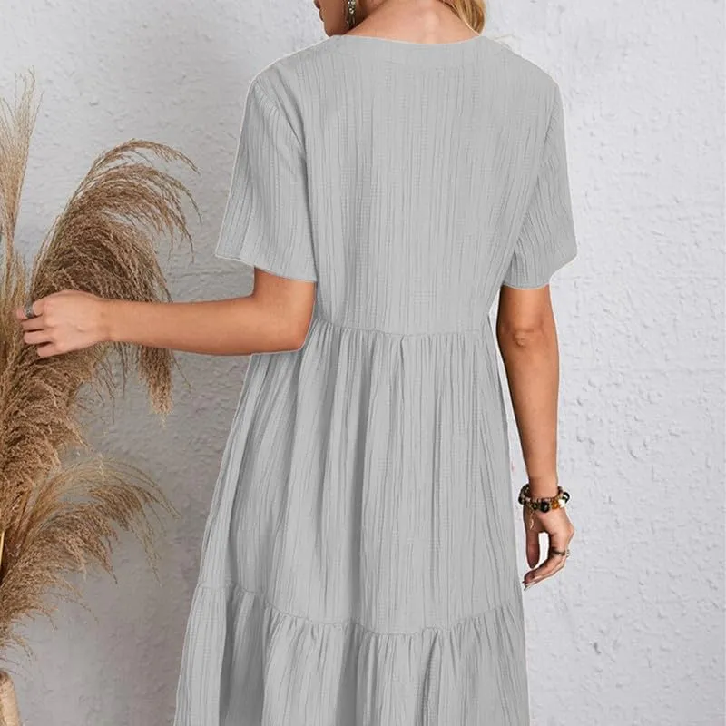 Womens Summer Dresses V-Neck Flutter Sleeve Flowy Short Dress Casual Mini Dress A-Line Ruffle Tiered Swing Dresses