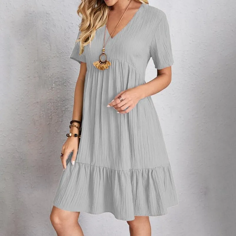 Womens Summer Dresses V-Neck Flutter Sleeve Flowy Short Dress Casual Mini Dress A-Line Ruffle Tiered Swing Dresses