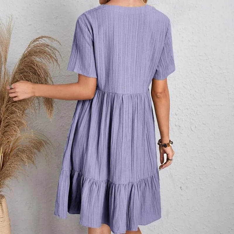 Womens Summer Dresses V-Neck Flutter Sleeve Flowy Short Dress Casual Mini Dress A-Line Ruffle Tiered Swing Dresses