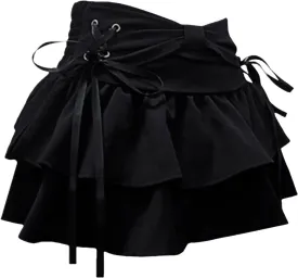 Women's Y2K Denim Ruffle Jean Skirt Aesthetic Pleated A Line Skirt Mini Skirt Flared Y2k Jean Short Skirts
