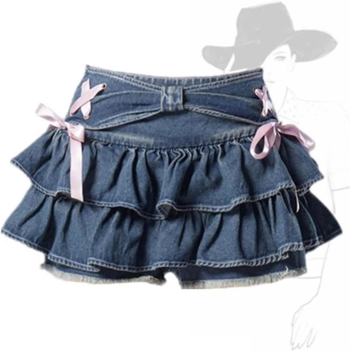 Women's Y2K Denim Ruffle Jean Skirt Aesthetic Pleated A Line Skirt Mini Skirt Flared Y2k Jean Short Skirts