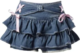 Women's Y2K Denim Ruffle Jean Skirt Aesthetic Pleated A Line Skirt Mini Skirt Flared Y2k Jean Short Skirts
