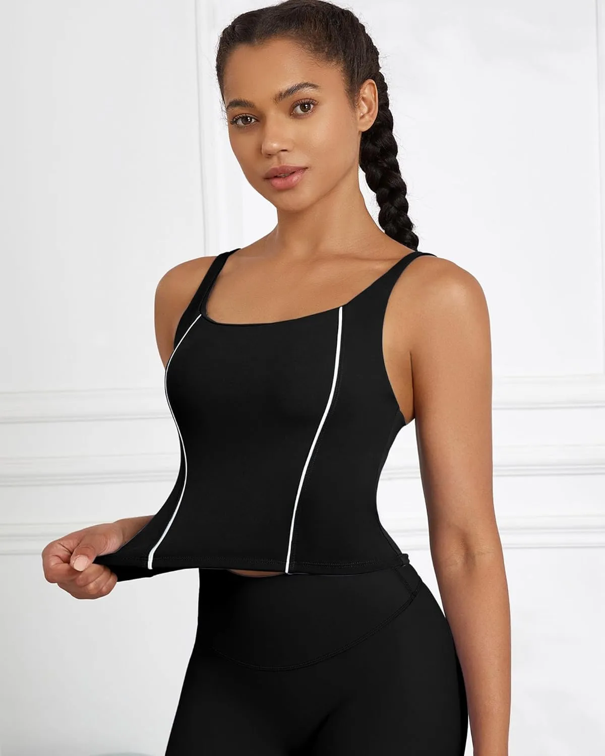XUNYU Longline Sports Bras for Women Supportive Workout Tank Tops with Built in Bra Running Crop Yoga Top Open Back