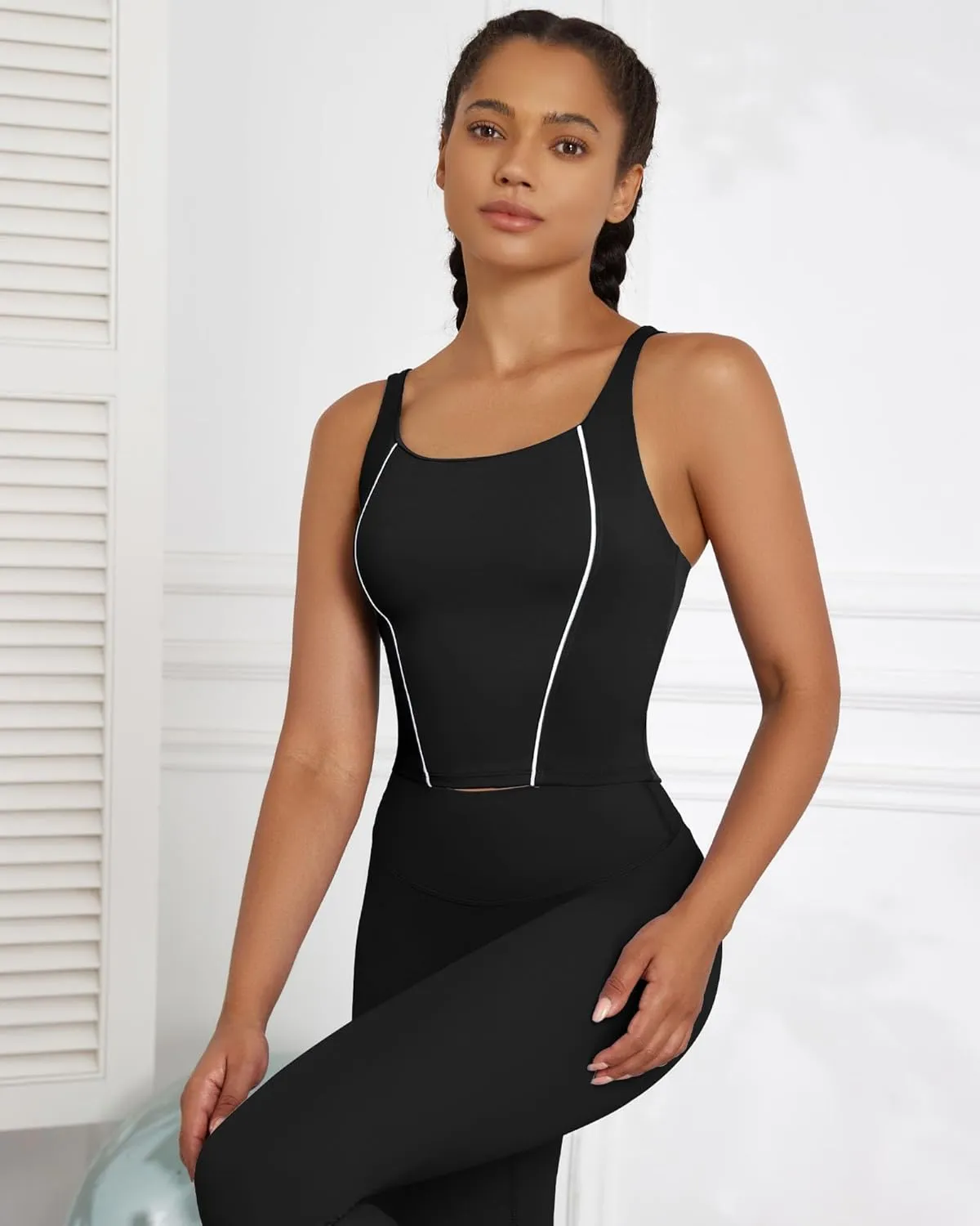 XUNYU Longline Sports Bras for Women Supportive Workout Tank Tops with Built in Bra Running Crop Yoga Top Open Back