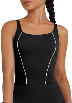 XUNYU Longline Sports Bras for Women Supportive Workout Tank Tops with Built in Bra Running Crop Yoga Top Open Back