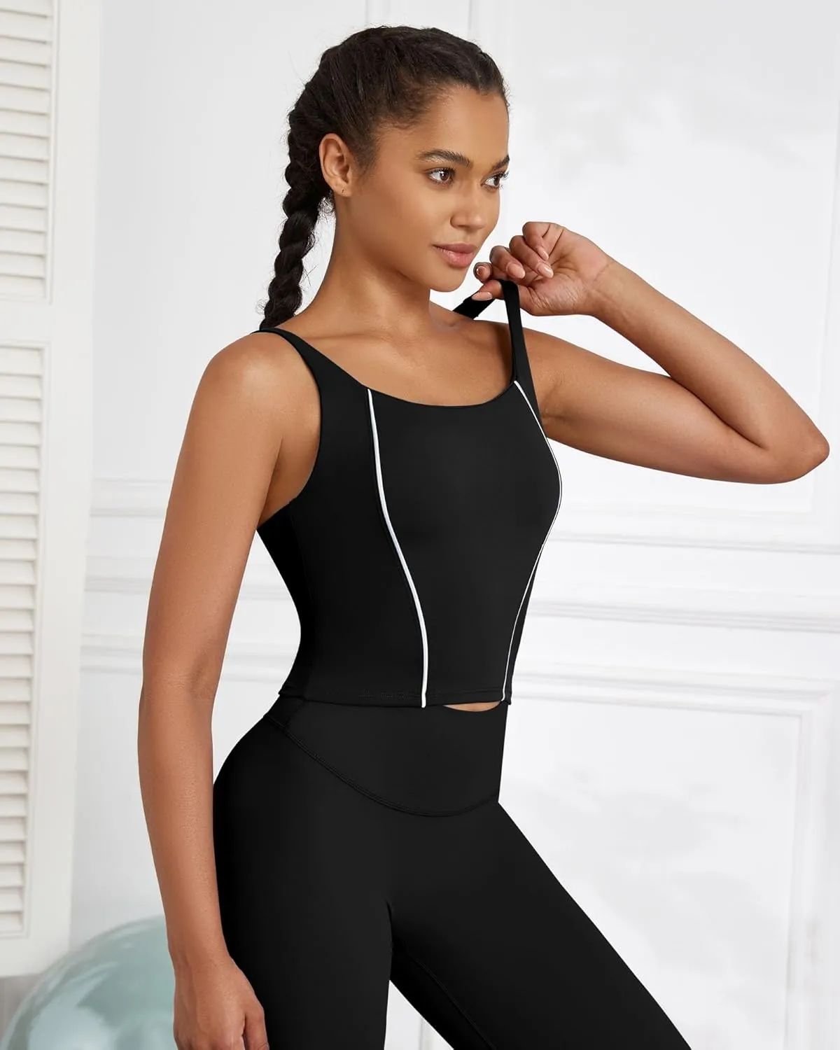 XUNYU Longline Sports Bras for Women Supportive Workout Tank Tops with Built in Bra Running Crop Yoga Top Open Back