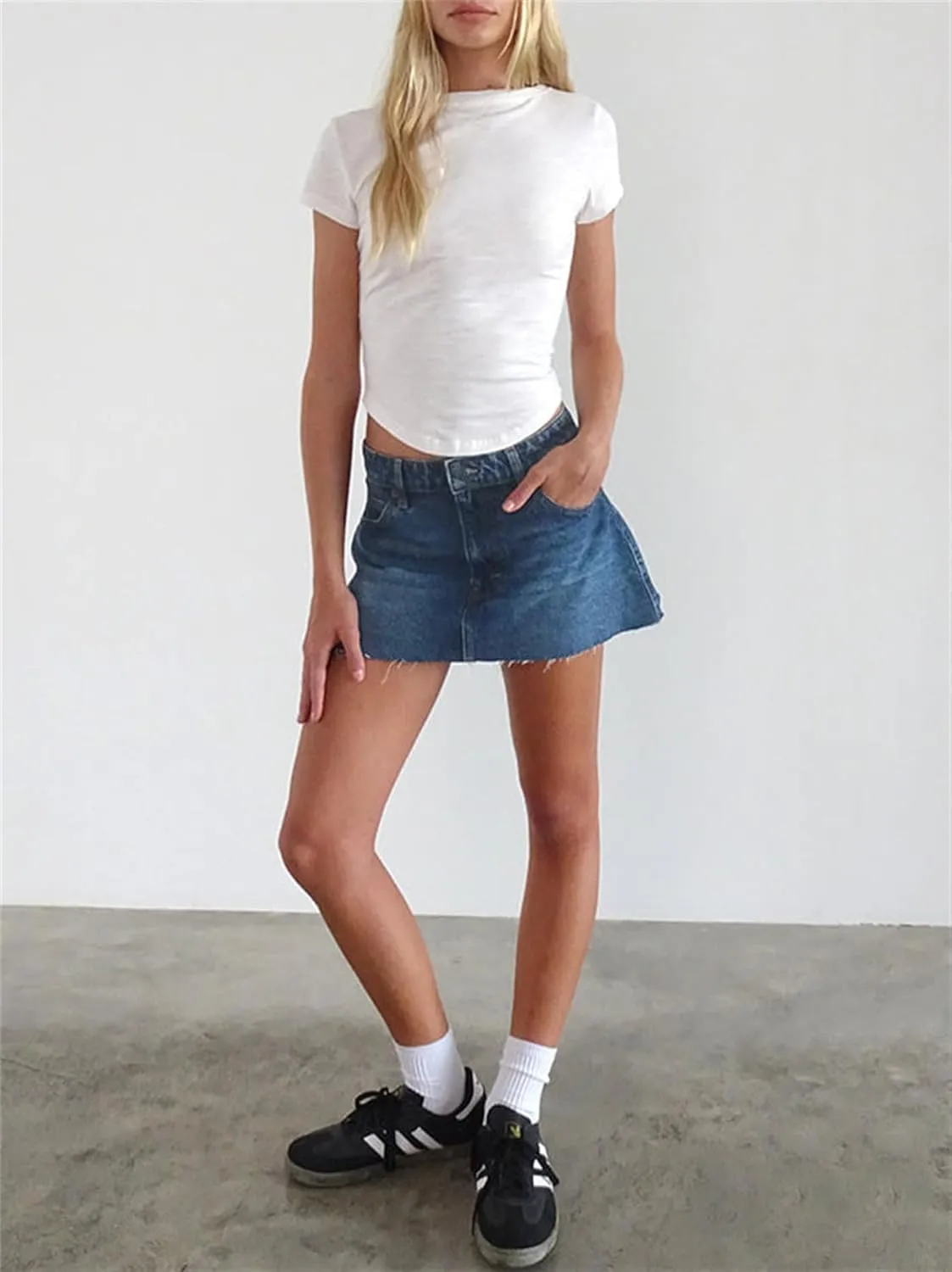 Y2k Jean Skirt for Women Low Rise A Line Raw Hem Frayed Denim Mini Skirt with Pockets Summer Going Out Short Skirt