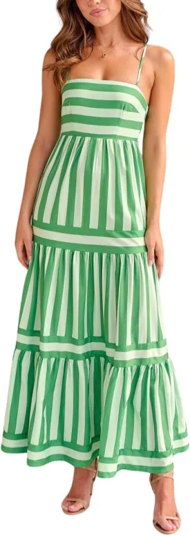 yoeasy Women's Striped Smock Tiered Spaghetti Strap Flowy Maxi Dress Sleeveless Swing A line Casual Summer Sundress