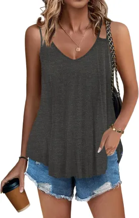 Zeagoo Women Flowy Tank Tops Casual Summer Tops Sexy Tank Tops Spaghetti Strap V Neck Sleeveless Tunic Camisoles Dusty Pink