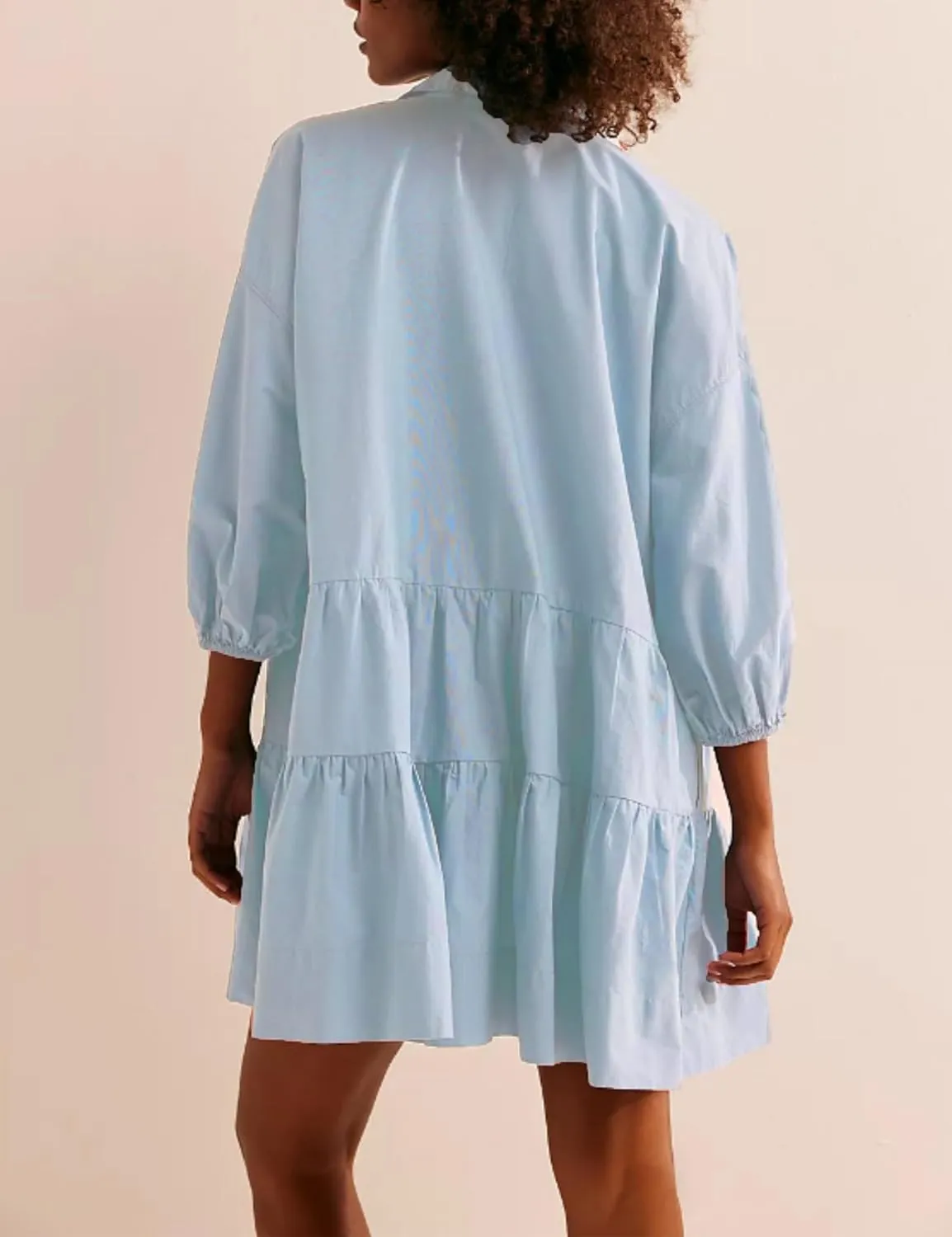 Zontroldy Women's Oversized Casual Collared Babydoll Mini Dresses Puff Sleeve A-line Tiered Shirt Tunic Dress