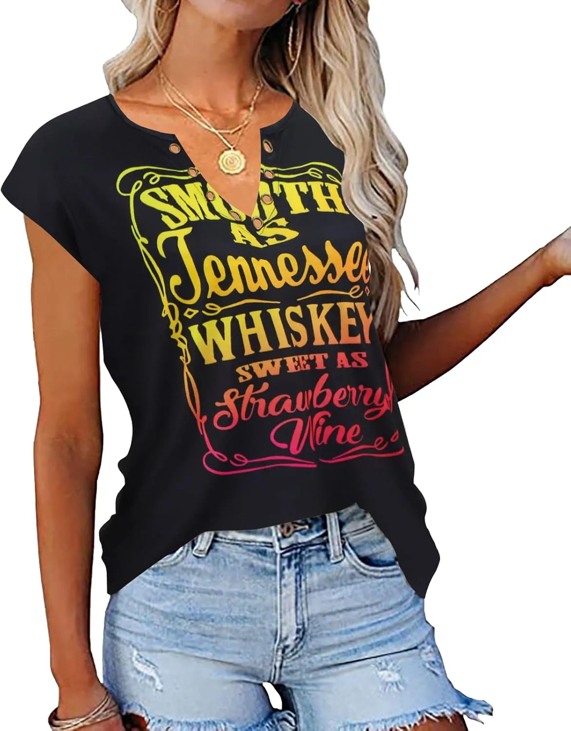 Zyyfly Womens Cap Sleeve Tank Tops V Neck Graphic Summer Shirts Loose Fit